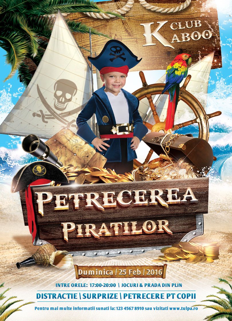 Invitatie aniversara gen poster cu tema piratilor