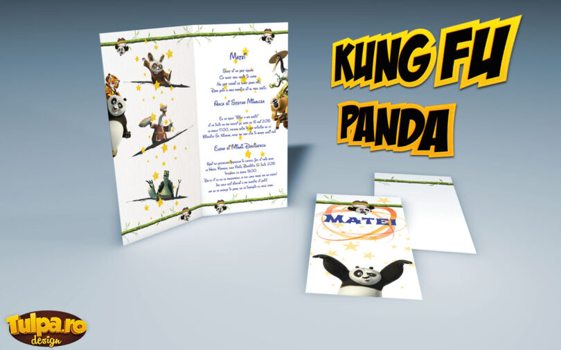 Invitatie de botez moderna cu tema Kung Fu Panda