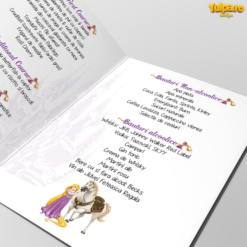 Meniuri personalizate pentru botez cu Rapunzel, disponibile la comanda