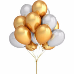 baloane metalizate aurii si albe, disponibile in set de 30 de bucati