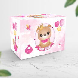 Cutie pentru plicuri de bani cu ursulet roz şi coroană